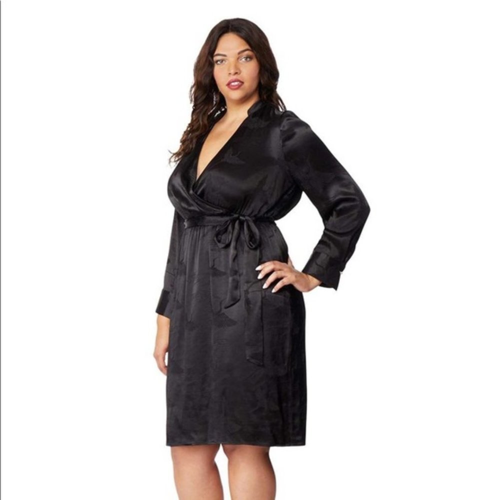 Silky Black Rebel Wilson Long Sleeve Dress NWT